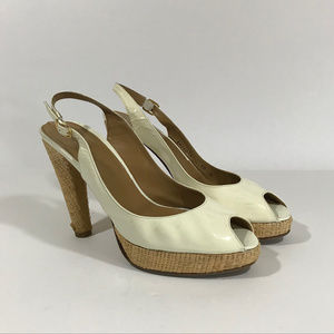 Stuart Weitzman Patent Leather Peep-Toe Slingbacks